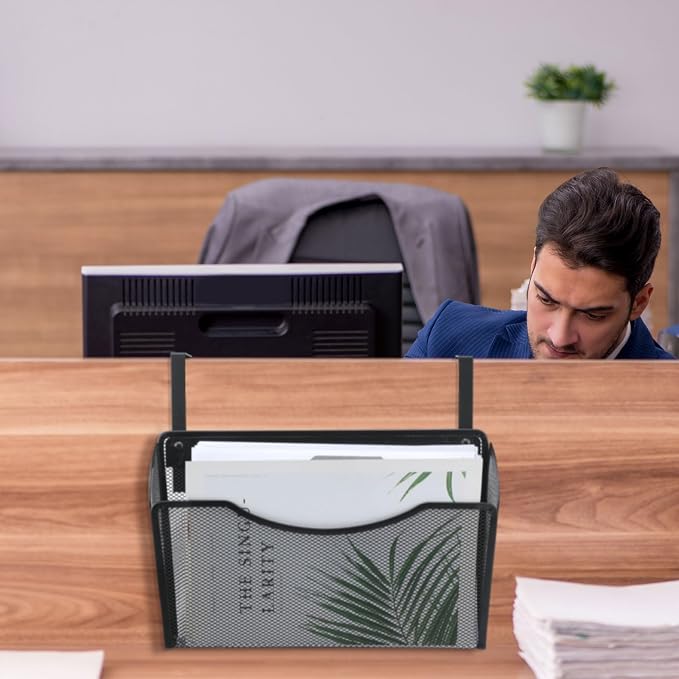 Tenceur 3 Pcs Mesh Letter Wall File Folder Cubicle File Holder Hanging Wall Mounted File Holder 3 Pocket Vertical File Organizer for Office Home Room Storage Basket(13.19 x 12.2 x 3.07 Inch,Black) - Image 6