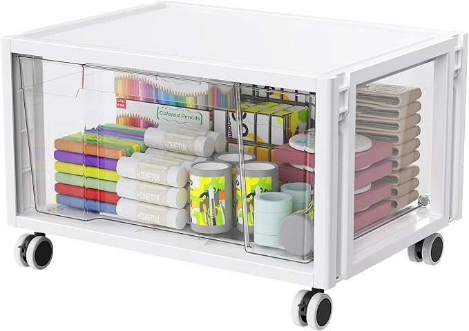 Stackable Storage Drawer Carts, Extra Large Bins 1 Tier 1 Drawer | Smooth Pull-Out Drawers, Clear Plastic Storage Organizer Container For Home Office Bedroom Bathroom Art Crafts Under Desk by HOMETUK
