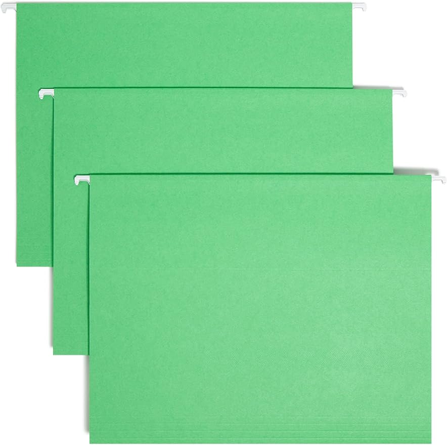 Smead Hanging File Folder with Tab, 1/3-Cut Adjustable Tab, Letter Size, Green, 25 per Box (64022) by SMEAD
