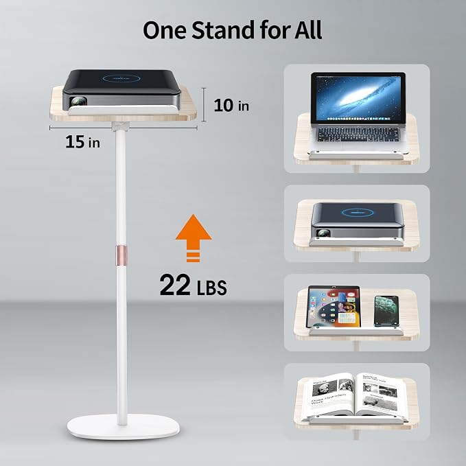 2-in-1 Floor Music Stand & Desktop Book Stand, 16.5"–51" Height Adjustable | Premium Wood Panel, Floor Reading Stand with Page Clip for Sheet Music, Cookbooks & Projector (White, 10" x 15" Panel) - Image 3