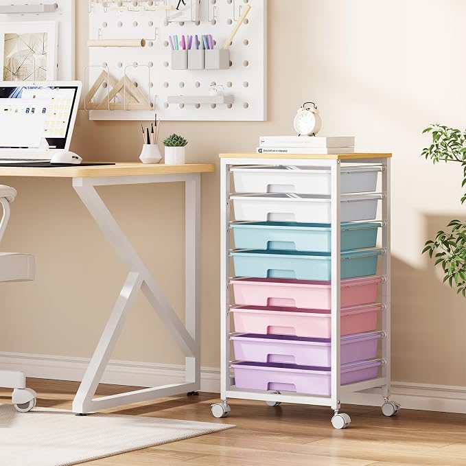 SYKIARIOL Rolling Storage Cart with Drawers, 8 Drawers Cart, Ice Cream | Utility Cart With Drawers,Rolling Storage Cart for Living Room,Classroom,Bedroom,Bathroom,Dorm,Office, Ice Cream - Image 7