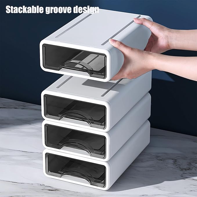 Desk Organizer with Drawers, Stackable Storage Drawers with Compartments Desktop Organization for Office Supplies, Makeup, Pencils, Tape, Erasers, Paperclips, Chargers (White 2S2M) - Image 5