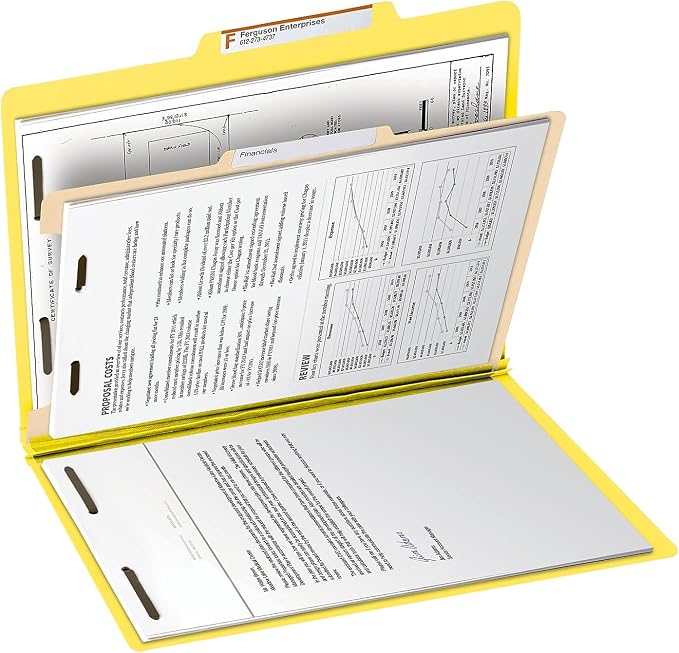 Smead Classification Folder with Prongs, 1 Divider, 2" Fasteners, Letter Size, for Documents Organization, Durable File Organizer for Home, School or Office, Yellow (13704) - Image 9