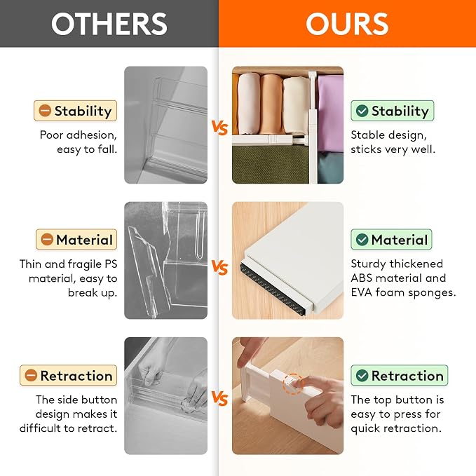 Lifewit 6 Pack Drawer Dividers 4" High 28-43.5cm/11-17" Adjustable Drawer Organizer for Clothes/Utensils, Expandable Drawer Separator in Dresser/Kitchen/Bedroom/Office Organization & Storage Beige - Image 4