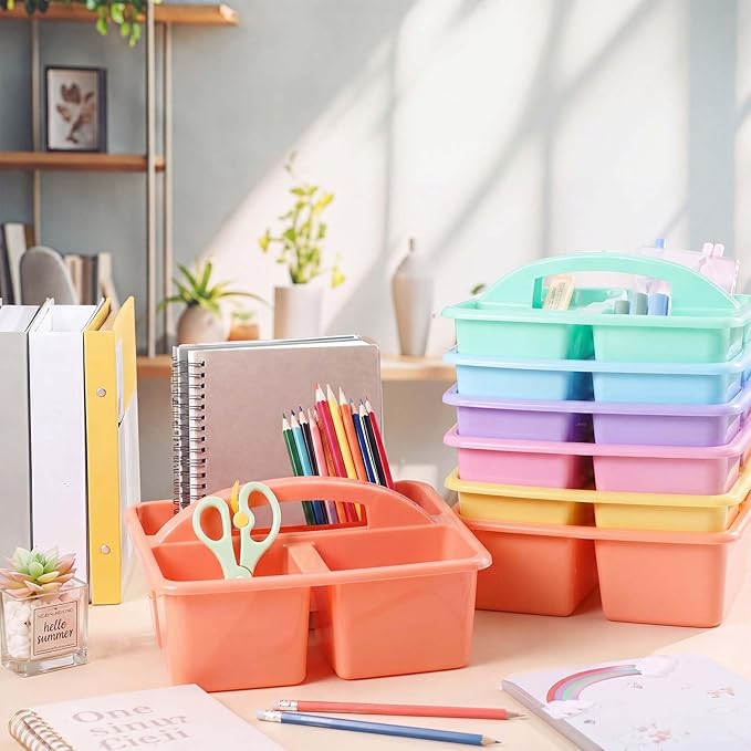 Lineshading 6 Pack 3 Compartment Classroom Caddy with Handle Pastel Multipurpose Portable Plastic Classroom Storage Organizer Caddies for Table Desk Office School Supply - Image 6