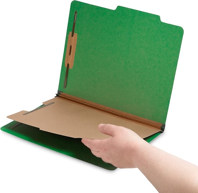 Blue Summit Supplies 10 Green Classification Folders, 1 Divider, Letter | Heavy duty 25pt pressboard, 1 divider, 2 in expansion, 2 prong fasteners, medical, legal and office files - Image 6