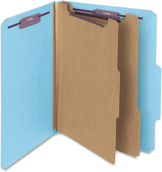Smead Pressboard Classification File Folder with SafeSHIELD Fasteners, 2 Dividers, 2" Expansion, Letter Size, Blue, 10 per Box (14030) by SMEAD