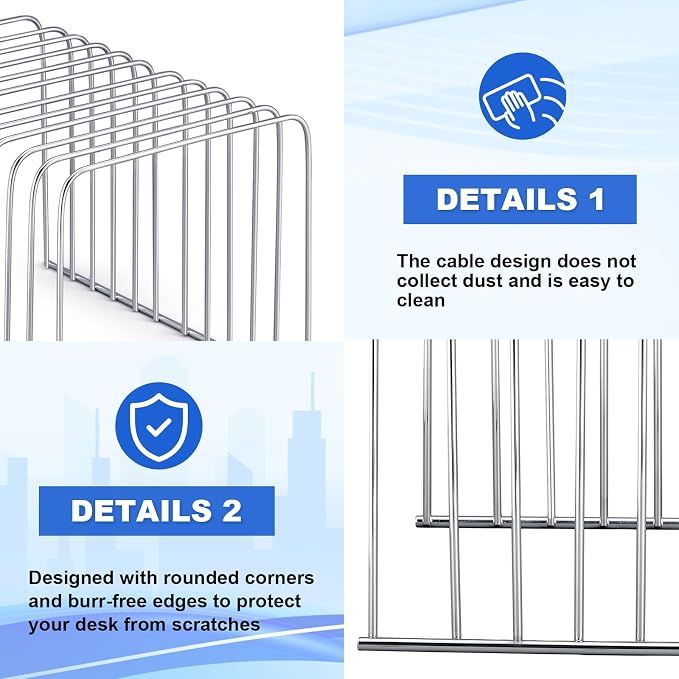 6 Pcs Desktop Organizer 11 Sections Wire Desk File Organizer Vertical Metal Stand up File Stand for Office School Desk Home, 11.2 x 9 x 8 Inches(Silver) - Image 4