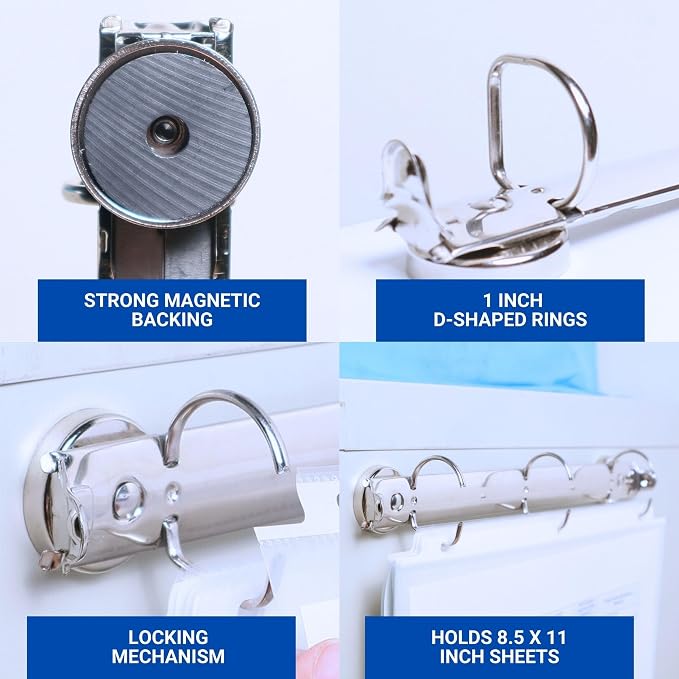 10 Pack Magnetic 3 Ring Binder Locking Mechanism for Hanging, 1 Inch D-Ring Holds 225 Sheets, Heavy Duty for 8.5 x 11 Paper, 50 Sheet Protectors Included, 5S Whiteboard Cabinet - Ring Binder Depot | Holds 225 Sheets, Heavy Duty 8.5 x 11, 50 Sheet Prote... - Image 3