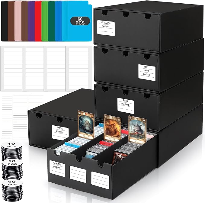 AOBOPLE Trading Card Storage Box,15000+ Cardboard Sports Card Boxes | Bulk Card Boxes with 60 Card Dividers,Labels +Tape,Stackable,Card Organizer for MTG TCG PTCG Sport Cards by AOBOPLE