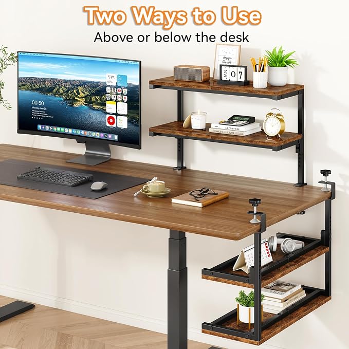 IBUYKE Clamp on Desk Shelf, 22.8” Large Desk Extender Shelves TMZ010H | Tool-Free, Flexible Repositioning,Adjustable, 2-Tier Storage Shelves, for Desktop Accessories,Desk - Image 3