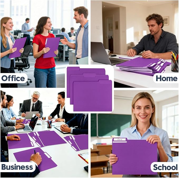 File Folders,Colored File Folders Letter Size 8.5" x 11",150 Pack 1/3 Cut Tab Bulk Folders,Durable Paper Folders with Blank Labels for Office Business School Home Use,Vivid Purple - Image 7
