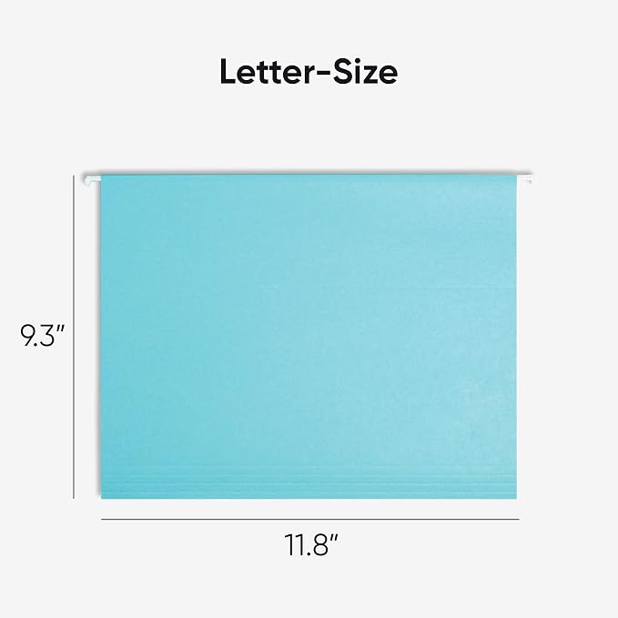 Smead Standard Hanging File Folders, 25 Count, Aqua Blue, 1/5-Cut Adjustable Tabs, Letter Size (64058) - Image 2