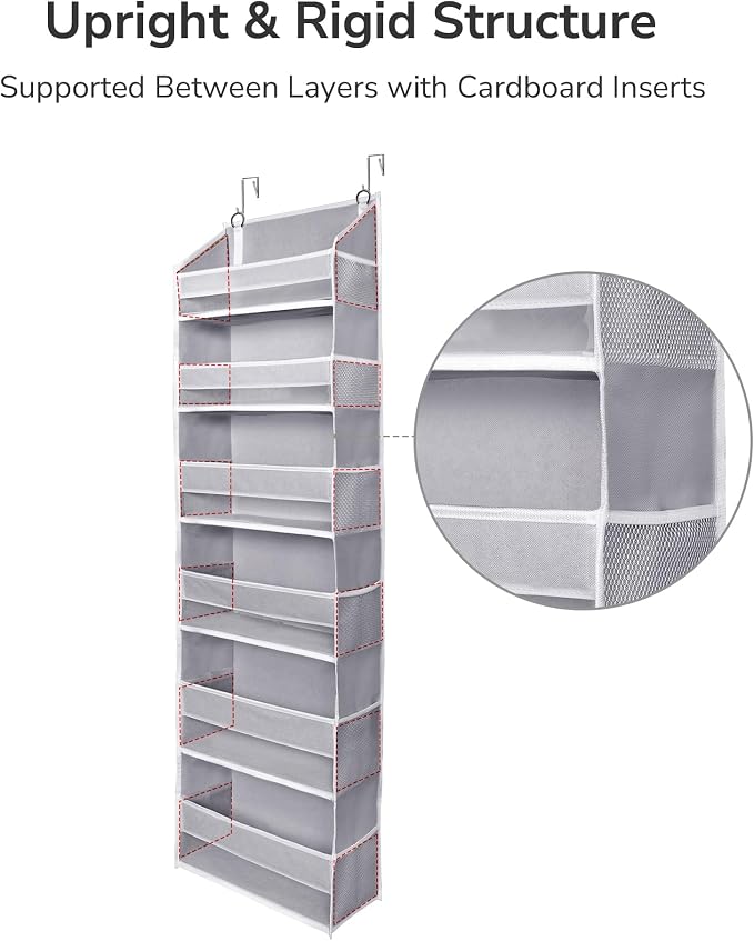 ULG Over The Door Organizer with 6 Large Pockets 12 Side Pockets, 50lbs Weight Capacity Door Hanging Organizer for Bedroom, Bathroom, Pantry, Nursery Storage, Gray - Image 6