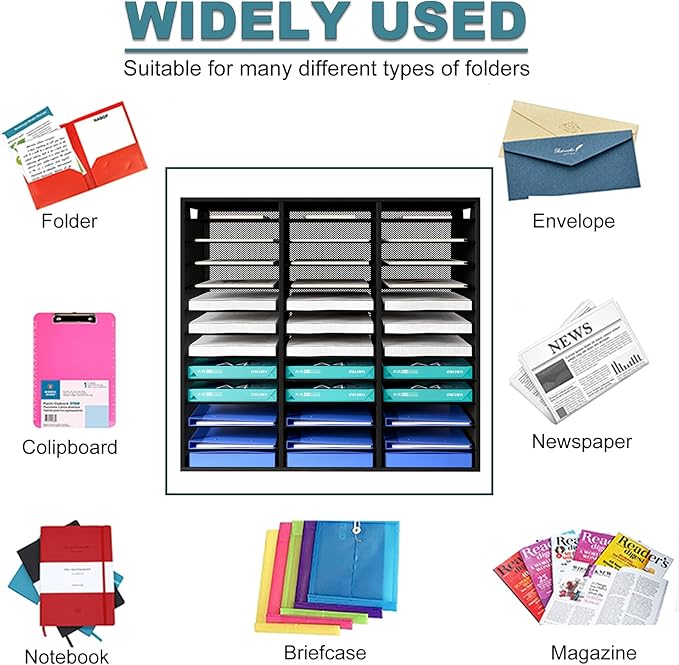 Mail Sorter Adjustable Countertop Mail Holder, Heavy Duty Literature Organizer, Student Mailbox for Classroom, Desktop Bill Paper Organizer for Office Home School, 36 Compartments, Black - Image 5