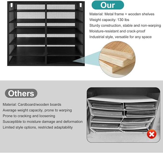 TQVAI 12 Compartments Desktop Literature Organizer, Metal Frame Paper Sorter with Handles, Adjustable Mailbox for Classroom and Office, Desk File Organizer for Document, Bill, Magazine, Black - Image 5