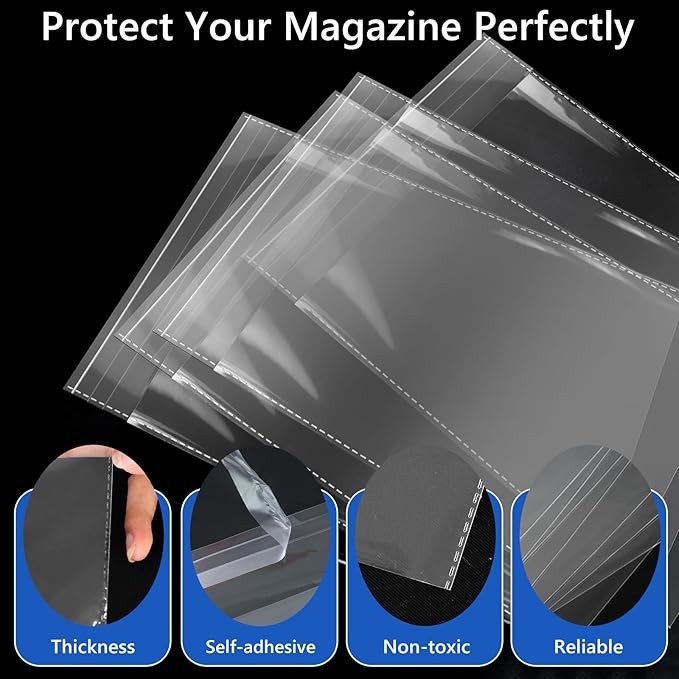 300 Pcs Clear Magazine & Comic Book Protector Sleeves Only - Bulk Plastic Sleeves for Archivists, Sellers, and Large Collections (23x30cm) - Image 3