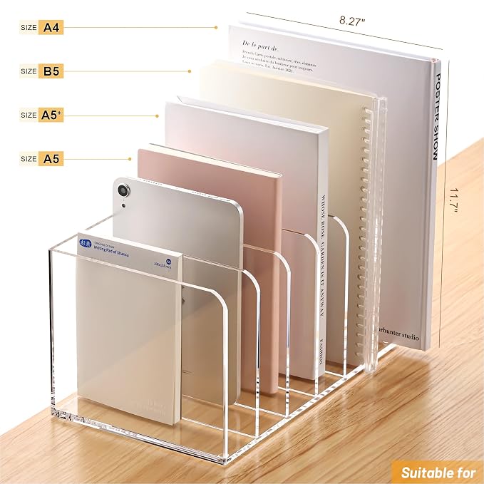 YUXUN Acrylic Magazine Holder,Clear Desk Organizer File Sorter for Notebook,Paper,Envelope,Magazine, Book Storage-Office/Home/Classroom Organization(6 Compartments,B5) - Image 7