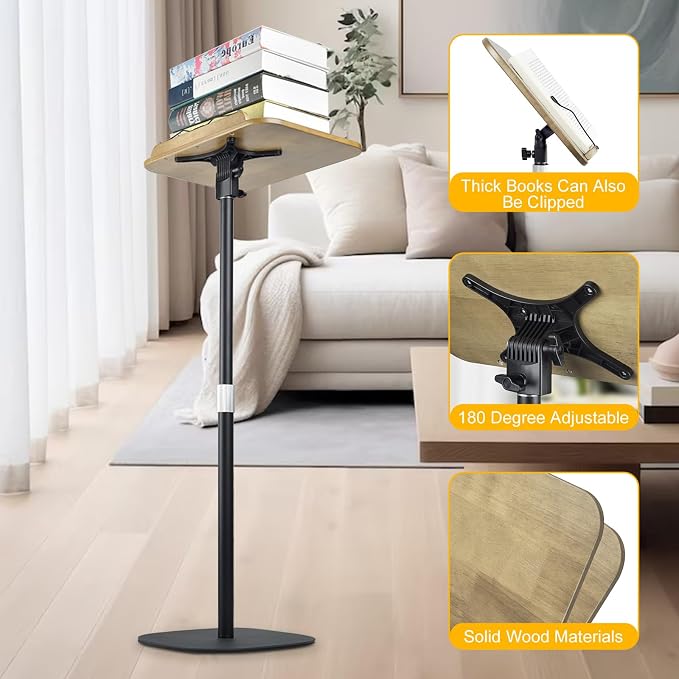Book Stand for Reading, 4-in-1 Music Stand for Sheet Mmusic, Book Holders for Reading Hands Free, Projector Stand with 180° Rotation Height Adjustable Book Holder Stand for Cookbooks, Laptop - Image 3