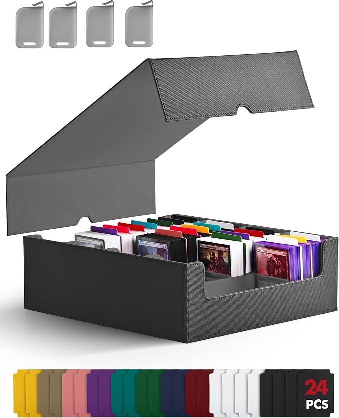 ZLCA Card Storage Box for MTG PTCG, Commander Deck Box Holds 3200+ Cards, Trading Card Storage Case with 4 Stoppers, Card Organizer for TCG Sport Cards(Black) by ZLCA