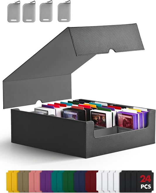 ZLCA Card Storage Box for MTG PTCG, Commander Deck Box Holds 3200+ Cards, Trading Card Storage Case with 4 Stoppers, Card Organizer for TCG Sport Cards(Black) by ZLCA