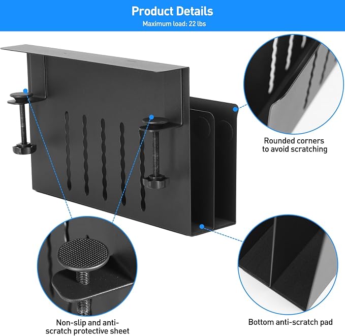 MAXECHO Desk Side Storage, Under Desk Laptop Mount, Table Side Hanging File Organizer, No Drill Clamp On Cable Management Tray, Laptop Holder with Magnetic Pen Holder for Office and Home, Load 22 Lbs - Image 4