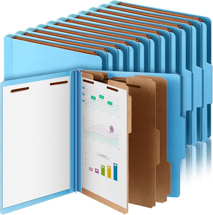 Skyygemm 36 Pcs Classification Folder Letter Size, 3 Divider File,Blue | Back to School Supplies, Pressboard File with Fastener, Expanding Organizer Bulk for School Teacher, Office Employee, Staff by Skyygemm