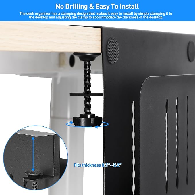 MAXECHO Desk Side Storage, Under Desk Laptop Mount, Table Side Hanging File Organizer, No Drill Clamp On Cable Management Tray, Laptop Holder with Magnetic Pen Holder for Office and Home, Load 22 Lbs - Image 2