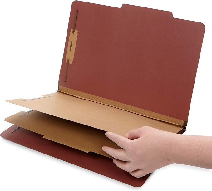 Blue Summit Supplies 10 Classification Folders, Legal 2 Divider, Red | Heavy-duty, 2 in expansion, 2 prong fasteners, 2 dividers, 6 sections, for medical, legal, and personnel files - Image 4