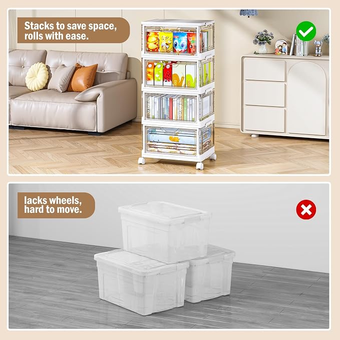 Kmiectse Clear Storage Bins with Lids - 4 Tier 32qt Plastic Stackable Bins | Clear Storage Bins with Lids - 4 Tier Plastic Bins with Wheels, Stackable Storage Bins, Closet Organizers Box - Image 5