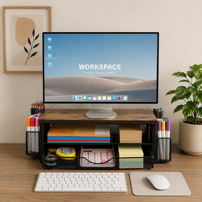 Office Desk Accessories, Monitor Riser Computer Stand, Storage Desk Shelf for Desktop Organizing - Image 2