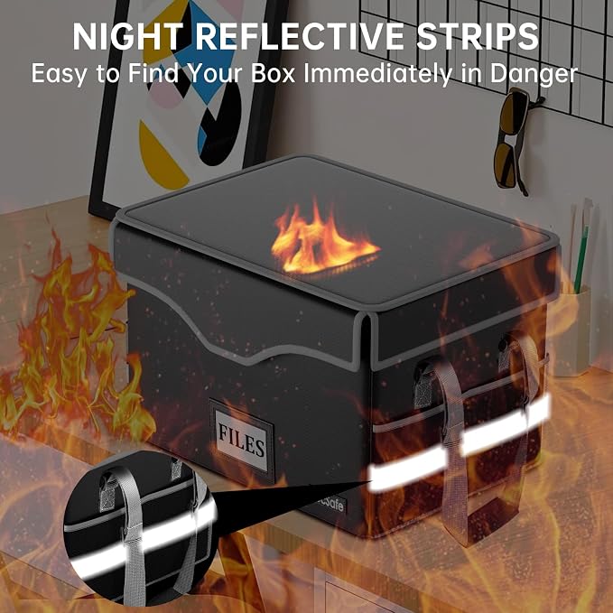 DocSafe 5200°F Fireproof Document Box with Lock,Heat Insulated File Organizer Storage with Pockets,Collapsible Portable Home Office File Safe Box with Handle for Hanging Letter/Legal Folders, Black - Image 7