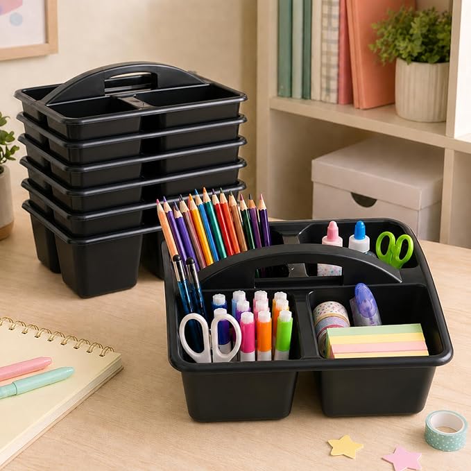 gisgfim 6 Pack Plastic Classroom Caddy with 4-Compartments Plastic Storage Caddies with Handle 4 Compartments Table Caddy Organizer Versatile Table Caddies for Classroom Office, Black - Image 4