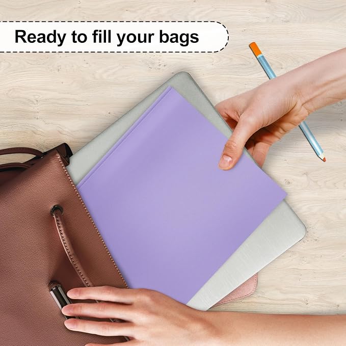 ViVin 12 Pack Heaty Duty Plastic Folders, 2 Pocket Poly File Plastics Folders with 3-Prong Fasteners, Pastel Color Plastic Folder for Letter Size Sheet, School Folder Kids Folder (Light Purple) - Image 7