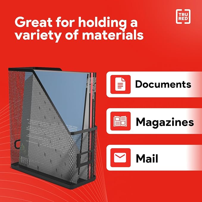 Staples TRU RED Metal Magazine File Organizer, Black - Top - Loading Desktop File Holder with Handle, Holds Up to 1000 Sheets - Image 6