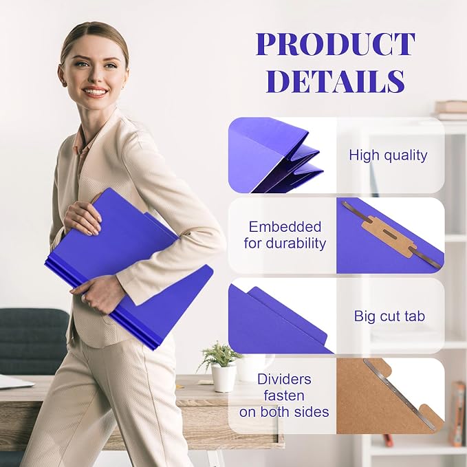 Skyygemm 24 Pcs Classification Folder Letter Size, 1 Divider,Purple | Back to School Supplies, File Organizer with Fastener, Expanding File Organizer Bulk for Office Employee, Staff, Teacher - Image 3