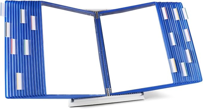 Tarifold Desktop Reference Display System, 30 Pockets, Expandable, Blue | 30 Double-Sided PVC Pockets, Holds 60 Letter-Size Sheets, Sturdy Metal Base, Quick-Find Indexing, Quick and Easy to Assemble by TARIFOLD