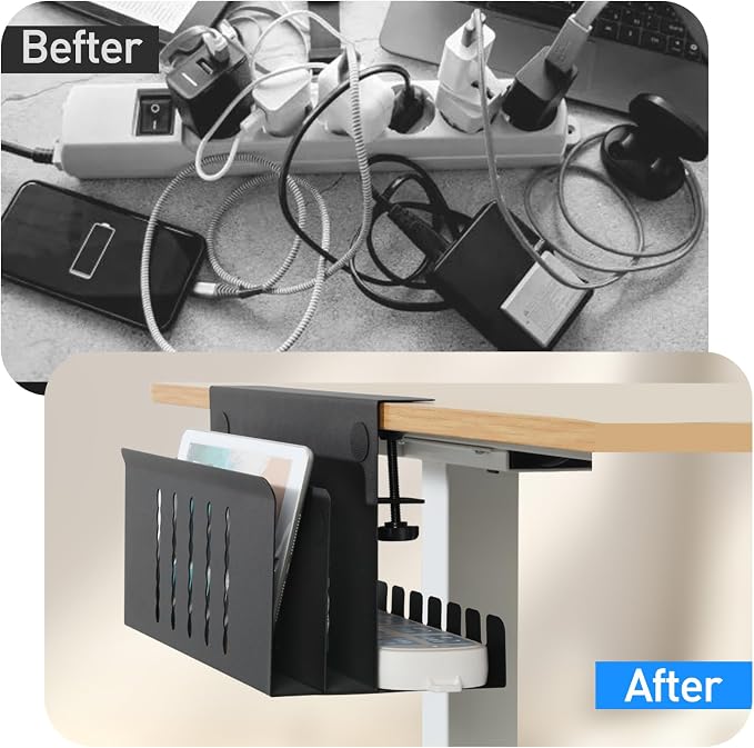 MAXECHO Desk Side Storage, Under Desk Laptop Mount, Table Side Hanging File Organizer, No Drill Clamp On Cable Management Tray, Laptop Holder with Magnetic Pen Holder for Office and Home, Load 22 Lbs - Image 6