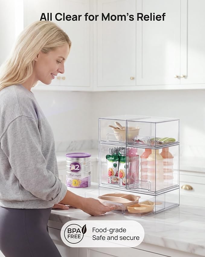 Vtopmart Stackable Storage Drawers Set of 5, Clear Plastic Organizer Bins for Baby Bottle, Beauty Supplies Storage, Ideal for Kichen Countertop, Vanity, Bathroom, Cabinet, Pantry Organization - Image 5