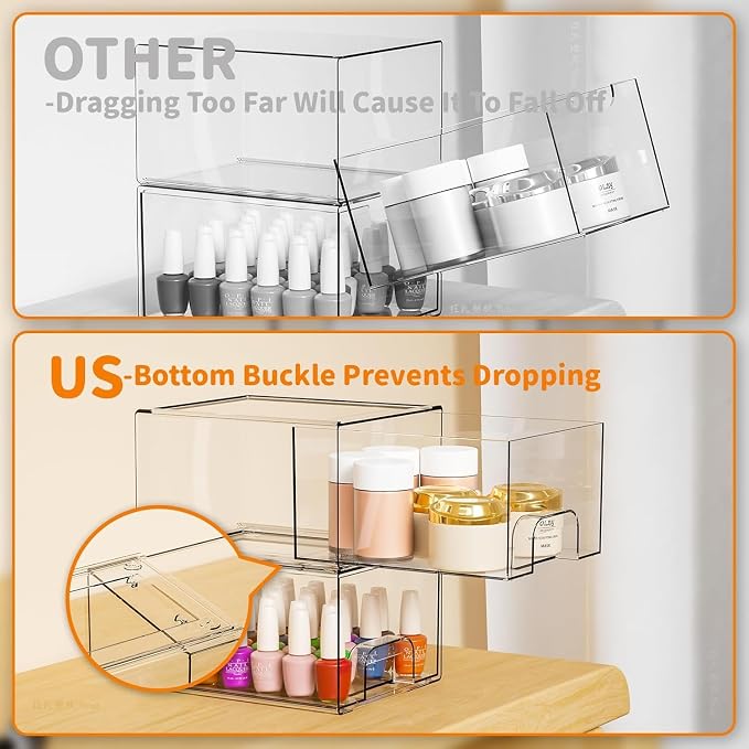 8 Pack Small Stackable Storage Bins,Clear Acrylic Drawer Boxes,Medicine Cabinet Organizer,Plastic Containers for Organizing Vanity,Undersink,Pantry,Bathroom Makeup Organizer,Home Organization - Image 4