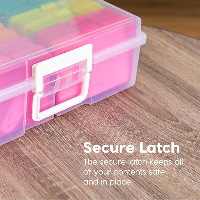 IRIS USA Photo Storage Box |Made in USA| 16 Cases - (2-Pack) - Clear/Multi | Fits 4" x 6" Pictures / Built-In Handle / Organizing Containers for Tasks, Stickers, Ephemera & Flashcards - Image 4