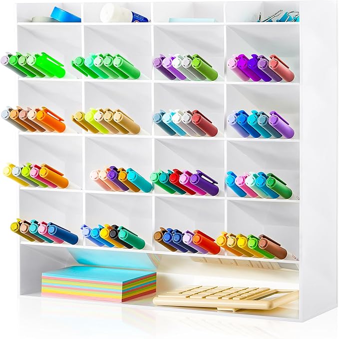 MotiMind Acrylic Pen Organizer Storage for 250 Markers Vertical Marker Organizer Acrylic Pen Display Holder for Office Desk Desktop Stationery Pencil Storage, White, 13 x 4 x 12.4 Inch by MotiMind