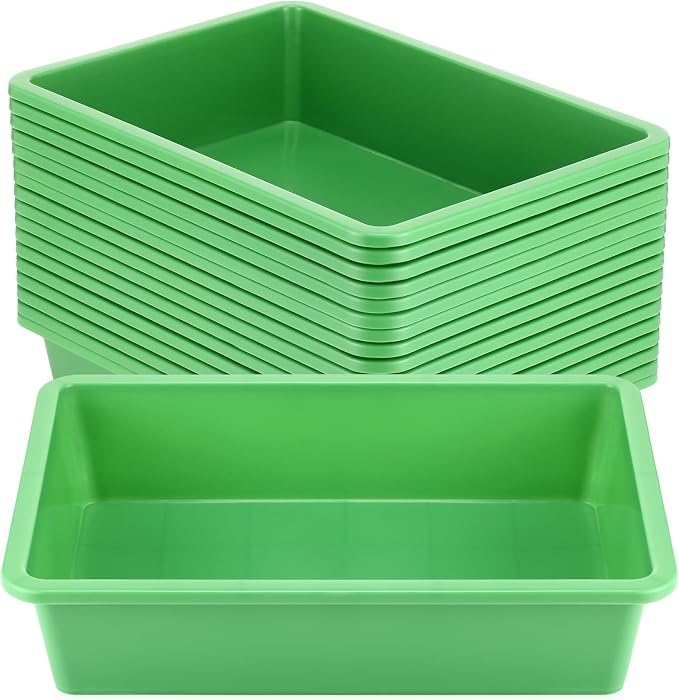 18 Pcs Flat Storage Organizer Bins Letter Size Paper Tray Classroom Storage Plastic Art Trays Classroom Pencil Organizer Baskets for School Office Teacher Book Organization(Green) by Hoteam