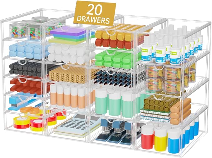 20 Drawers Acrylic Makeup Organizer, stackable Acrylic Storage Drawer | 4 Set Clear Storage Drawers, Acrylic Drawer Organizer for Desktop Office Supplies Make Up Pen Accessories - Image 3