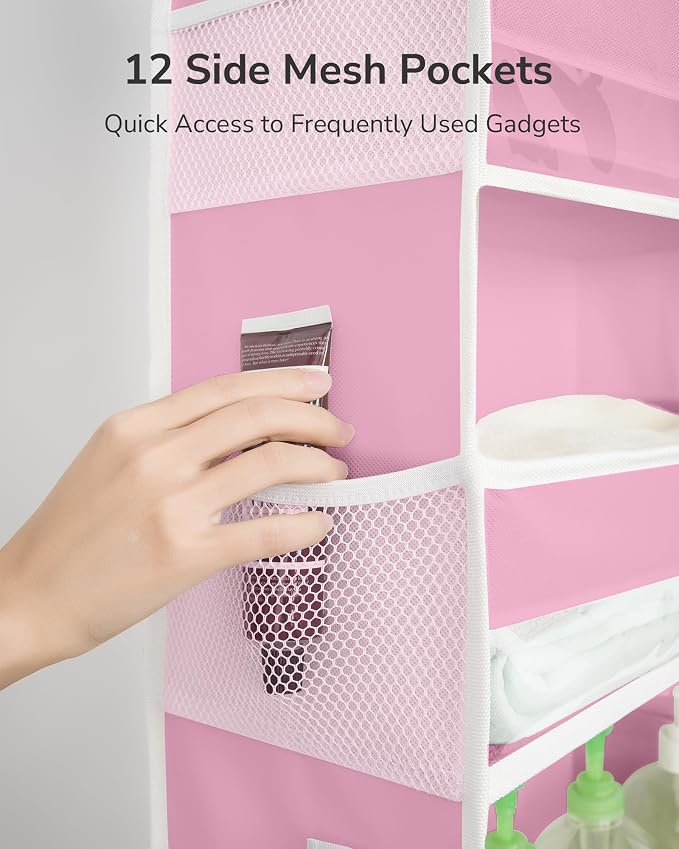 ULG Over The Door Organizer with 6 Large Pockets 12 Side Pockets, 50lbs Weight Capacity Door Hanging Storage Organizer for Bedroom, Bathroom, Pantry, Nursery Storage, Pink - Image 5