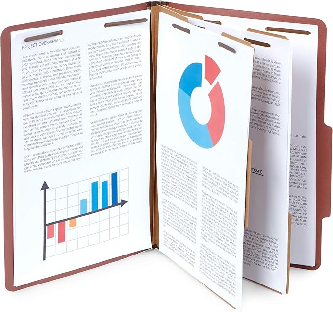 Blue Summit Supplies 10 Classification Folders, Legal 2 Divider, Red | Heavy-duty, 2 in expansion, 2 prong fasteners, 2 dividers, 6 sections, for medical, legal, and personnel files - Image 3