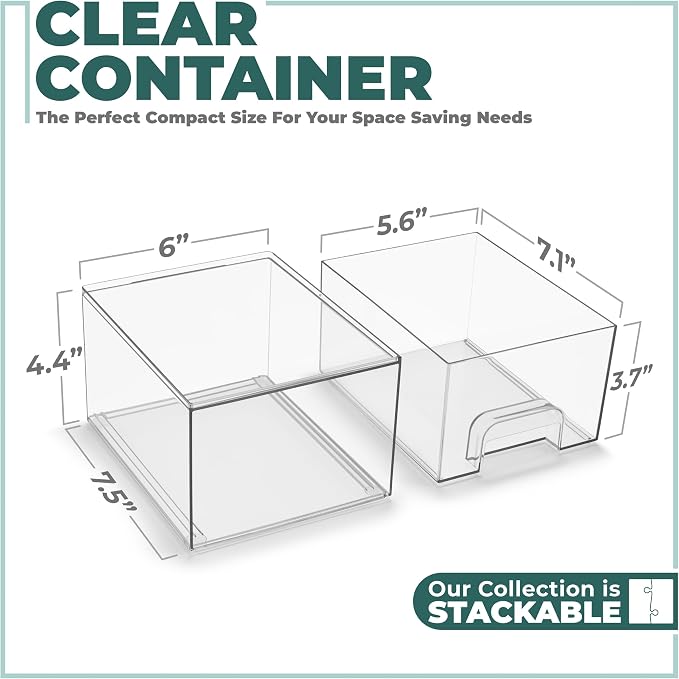 Sorbus Acrylic Storage Containers - 4 Pack, Stackable Storage Bins Set for Bathroom Organization - Clear Acrylic Drawer Organizers - Makeup Case Pull-Out Drawers (4.4’’ Tall) - Image 3