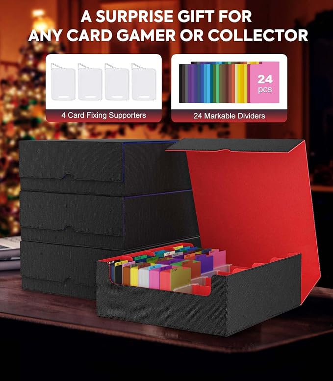 MoKo Trading Card Storage Box for MTG, 3000+ Card Organizer, Black Red | MTG Deck Box, w/ 24 Colorful Dividers & 4 Card Supporters, MTG Card Storage for Magic Game, TCG, PTG Baseball and Sport Cards - Image 7
