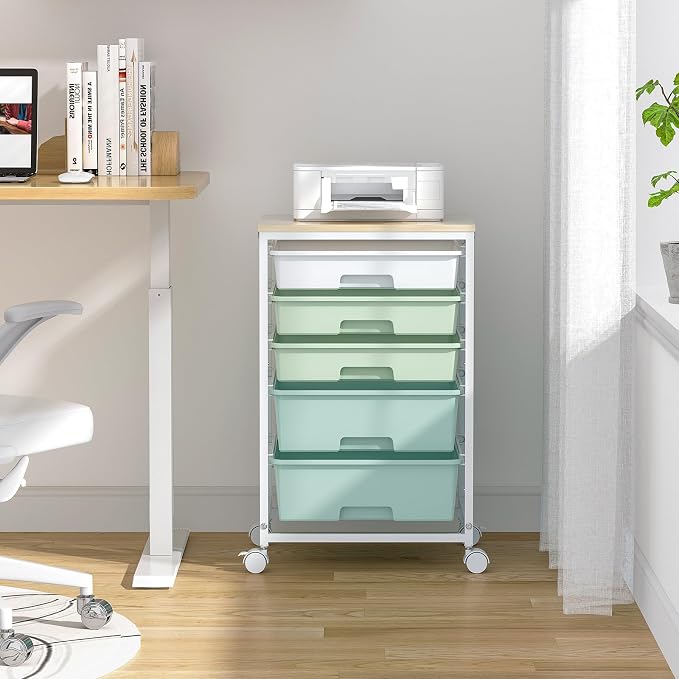 SYKIARIOL Rolling Cart with Drawers,5 Drawers Storage Cart,Light Green | 5-Tiers Utility Cart with Drawers with Lockable Wheels for Craft Organizers and Storage,Home Office,Classroom,Dorm,Playroom - Image 9