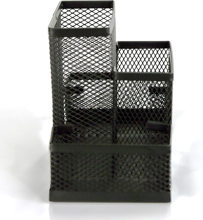 Huron Pen Holder and Desk Organizer Caddy, 4 Compartment Storage for Pencils Pens Sticky Notes Office Desk Accessories for Home Office,Black Steel Mesh (1/4/24/96) (1 pc) - Image 4